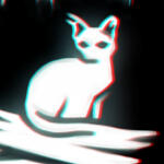 Black and white promotional image of the cat from A Dark Forest
